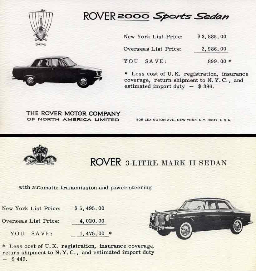 Rover (c1950) - 2000 Sports Sedan & 3 Litre Mark II Sedan Price Card