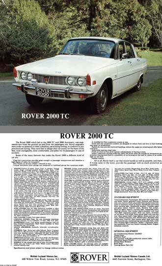 Rover c1960 - Rover 2000 TC - Spec Sheet