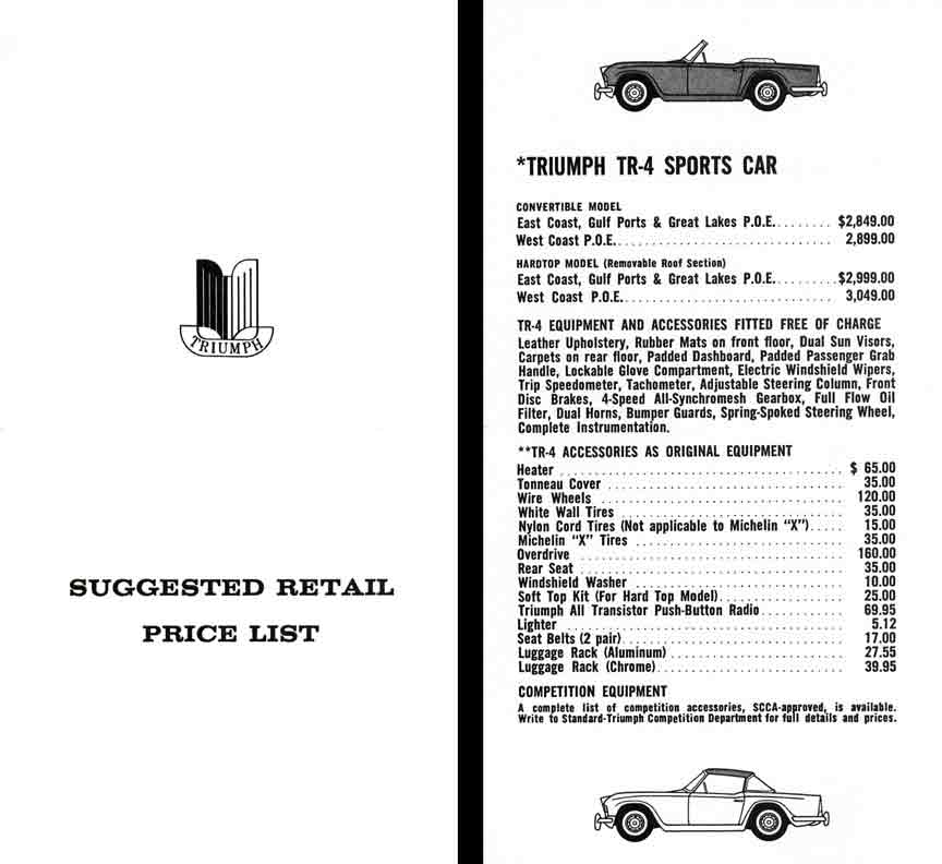 Triumph 1964 Suggested Retail Price List