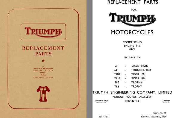 Triumph Replacement Parts Speed Twin Thunderbird, Tiger 100, Tiger 110 & Trophy Models