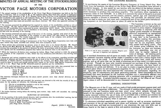 Victor Page 1922 - Minutes of Annual Meeting of the Stockholders of the Victor Page Motors Corp